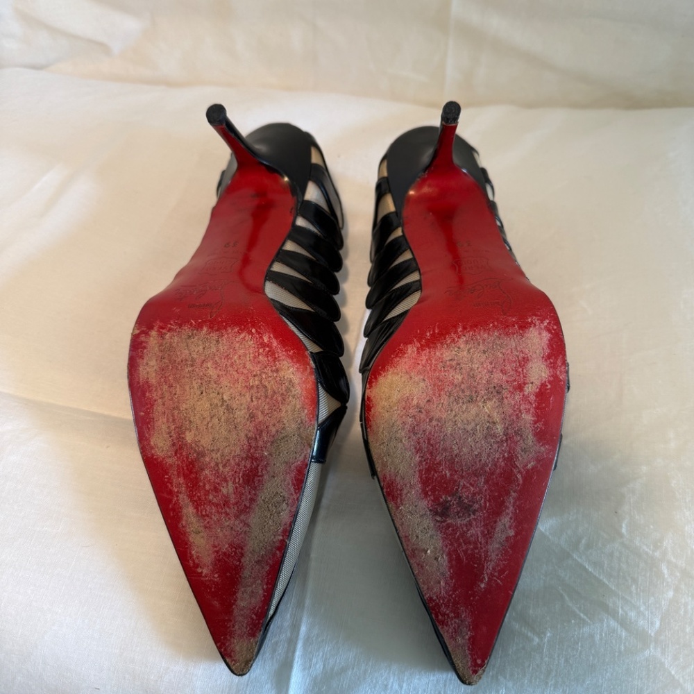 Vintage Christian Louboutin Mesh and Leather Kitten Heels - Picture 5 of 7